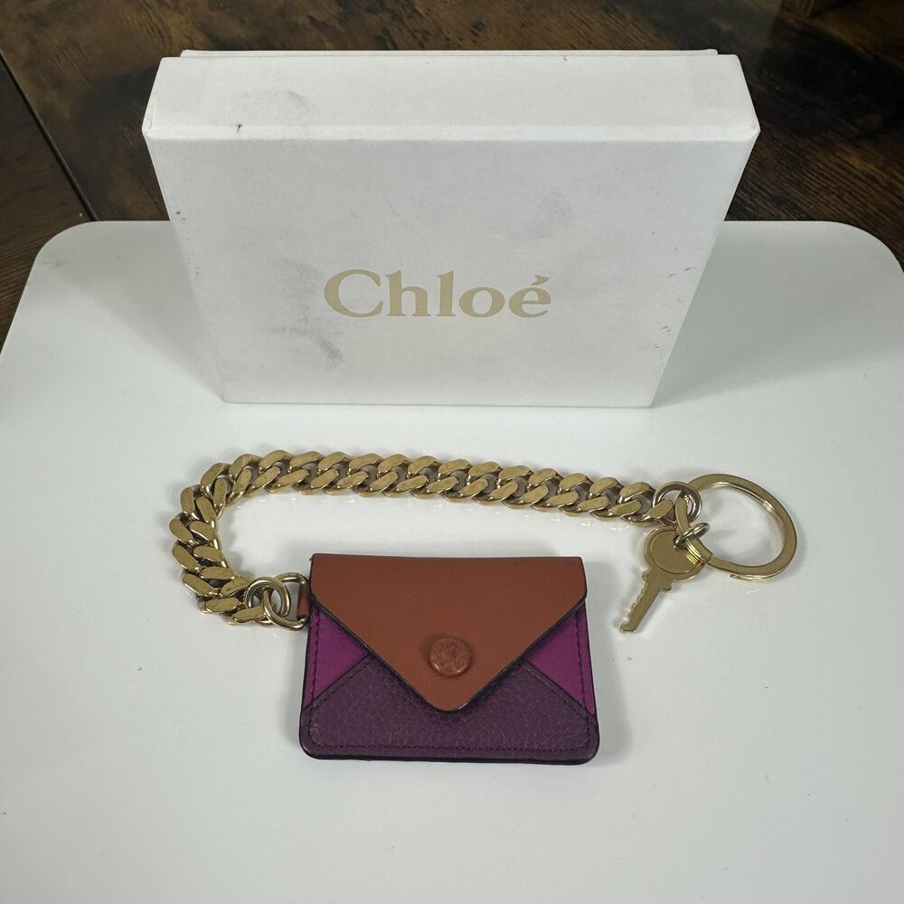 Chloe Multicolor Leather Envelope Chain Key Pouch Charm Gold Tone Made In Italy - Picture 2 of 16